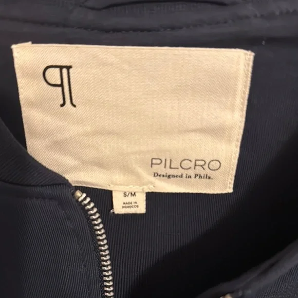 Pilcro ( Anthropologie ) Blue Bomber Jacket with Cropped Silhouette - Picture 2 of 5